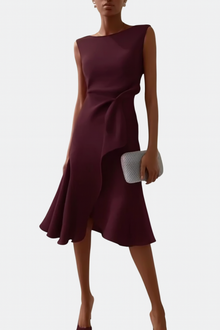 Olga | Asymmetrisch Ärmellos Midikleid – Burgunderrot