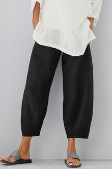 Damen lässige weite Hose mit Taschen – Schwarz