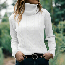 Eleganter Rollkragen-Strickpullover Mit Kabelstrick Für Damen | Ideal für den Winter – weiß