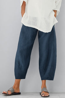 Damen lässige weite Hose mit Taschen – Marineblau