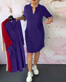 Sabela – Modisches Schlichtes Kleid Mit V-Ausschnitt – Violett