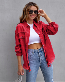 Serdia | Zerrissene Denimjacke in Übergröße – Rot