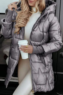 Nolwen - Eleganter Wintermantel mit Kapuze und Fütterung – Grau