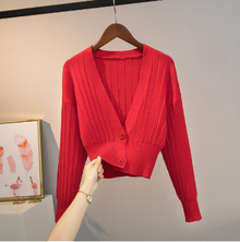 Lässige Woll-V-Ausschnitt Strickjacke Mit Knöpfen Für Damen | Ideal für den Winter – Rot