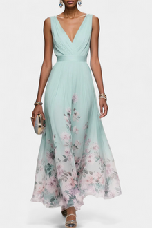 Saulina – Ärmelloses Maxikleid Mit Blumenmuster – Grün