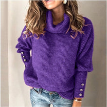 Warmer Rollkragenpullover mit Knöpfen für Damen | Ideal für den Winter – Violett
