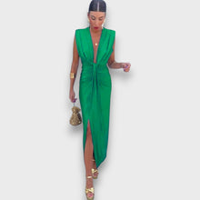 Oriane – Drapiertes Abendkleid mit tiefem Ausschnitt – Grün