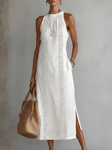 Jimena | Damen Midi-Kleid aus Leinen – Leinen Midikleid Sommer – Weiß