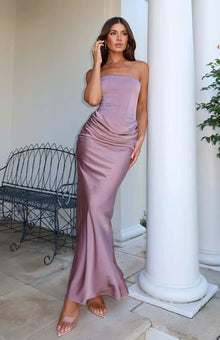 JANINE | Chic Bandeau-Maxikleid mit Korsett-Rücken – Hellviolett