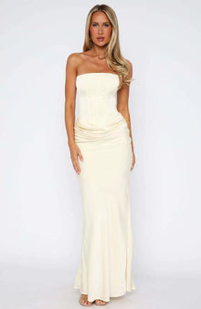 JANINE | Chic Bandeau-Maxikleid mit Korsett-Rücken – Cremefarben