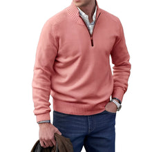 Jeremy - Moderner Herrenpullover mit Zipper – Pink
