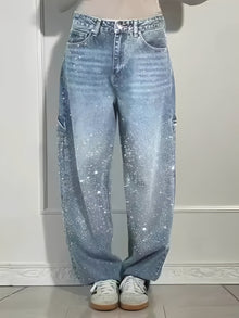 Sami - Stilvolle Weitbein-Jeans mit Glitzer – Blau