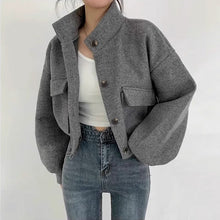 Graue kurze Wolljacke für Frauen - Mauwi – Grau