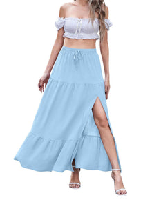 Langer fließender Chiffonrock mit Seitenschlitz und Gummizug in der Taille - Paris – Blau