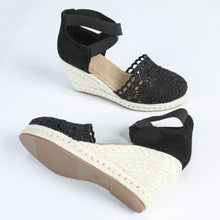 Espadrilles für Frauen handgefertigte Spitze mit Jute-Keil - Camila – Schwarz