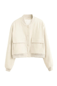 Kurze Damen Übergangsjacke – Collegejacke mit Knöpfen & Bündchen – Beige