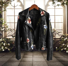Damen Bikerjacke mit Blumenmuster | Lässig – Schwarz