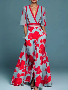 Molly - Elegantes Blumen Maxikleid Damen Mode – Rot