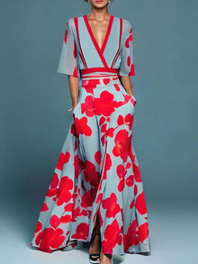 Jade – Elegantes Maxikleid mit Blumenmuster – Rot
