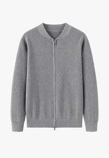 Herrenpullover mit Rippenstrick, hohem Kragen und halbem Reißverschluss – Blaise – Grau