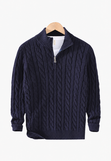 Strickpullover mit Zopfmuster und halbem Reißverschluss – Anselme – Marineblau