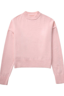 Lockerer Damenpullover aus glatt gestricktem Strick mit Rundhalsausschnitt – Rieke – Rosa