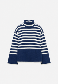 Oversize-Pullover für Damen, gestreift, mit Rollkragen und weiten Ärmeln – Leonie – Blau