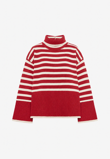 Oversize-Pullover für Damen, gestreift, mit Rollkragen und weiten Ärmeln – Leonie – Rot