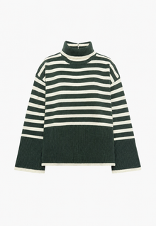 Oversize-Pullover für Damen, gestreift, mit Rollkragen und weiten Ärmeln – Leonie – Grün
