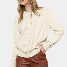 Strick-Cardigan mit Spitzen-Details | Elegante Knopfleiste | Weich & Komfortabel – Elfenbein