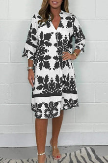 Niva | Glänzendes Frühlings-Midikleid – Schwarz und weiß