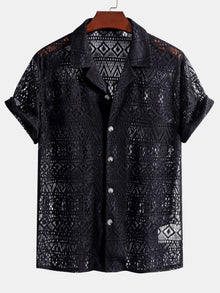 Ricardo - Kurzarmhemd Geometry Textured Cuban Shirt – Schwarz