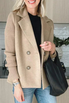 Blazer mit gerippten Ärmeln | Doppelreiher | Zeitloser Chic – Khaki