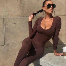 Tiefer Ausschnitt Jumpsuit | Sexy Einteiler | Glatter Figur-Look – Braun
