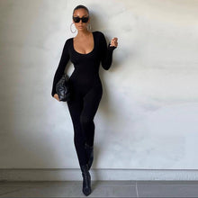 Tiefer Ausschnitt Jumpsuit | Sexy Einteiler | Glatter Figur-Look – Sort