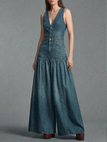 Lässiger Damen-Jeansoverall mit weitem Bein – Blau