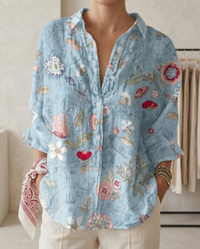Katrin | Damen Bluse mit tropischem Print – Hellblau Blumen