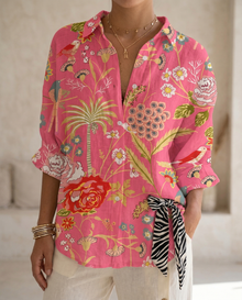 Katrin | Damen Bluse mit tropischem Print – Rosa Garten