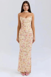 Hailey Ivory Champagne Toast Korsett-Top Trägerlos Satin Brautparty – Blumen