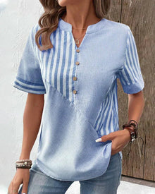 Caroline | Gestreift U-Boot-Ausschnitt Bluse – Blau