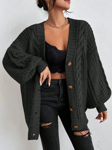 Lässiger Zopfmuster-Cardigan – Schwarz