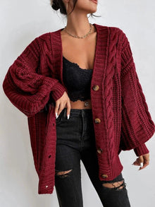 Lässiger Zopfmuster-Cardigan – Rot