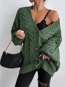 Lässiger Zopfmuster-Cardigan – Grün