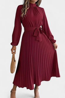 Theresa - Hochkragen-Kleid – Burgund