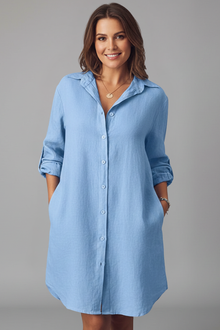 Leandra | Damen Hemdblusenkleid mit Langarm – Blau