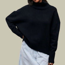 Annika | Locker Geschnittener Rollkragen Strickpullover für Damen Oversized – Schwarz