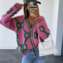 Oversized-Strickcardigan | Geometrisches Muster | Stylischer Hingucker – Rosa