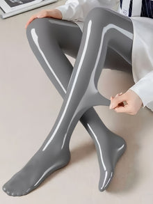 Bekah – Hochglänzende Stretch Strumpfhose Mit Fußteil – Grau