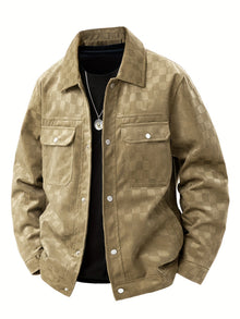 Drake | Herren Velour-Jacke Karomuster Snap-Button Herbst – Khaki