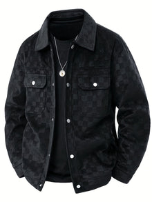 Drake | Herren Velour-Jacke Karomuster Snap-Button Herbst – Schwarz